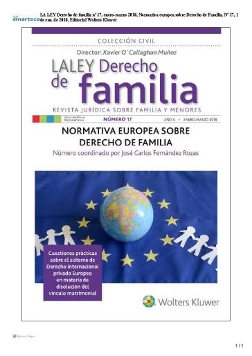 portada LA LEY Derecho de familia nº 17, enero-marzo 2018, Normativa europea sobre Derecho de Familia